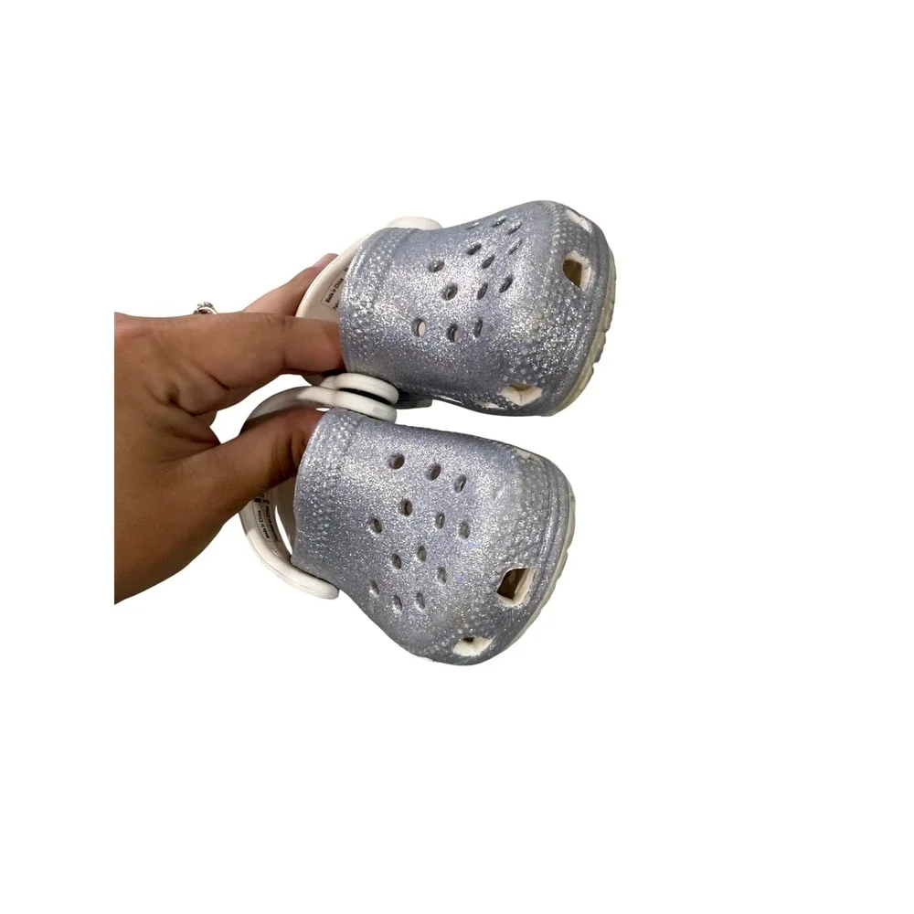 Crocs Toddler‎ Classic Glitter Clog Silver Sparkle Shoes Size C4